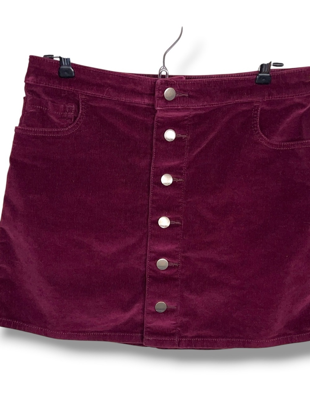 Y2K Era Size 4 Express Burgundy Corduroy Mini Skirt Fall Goth Stretch Button Up